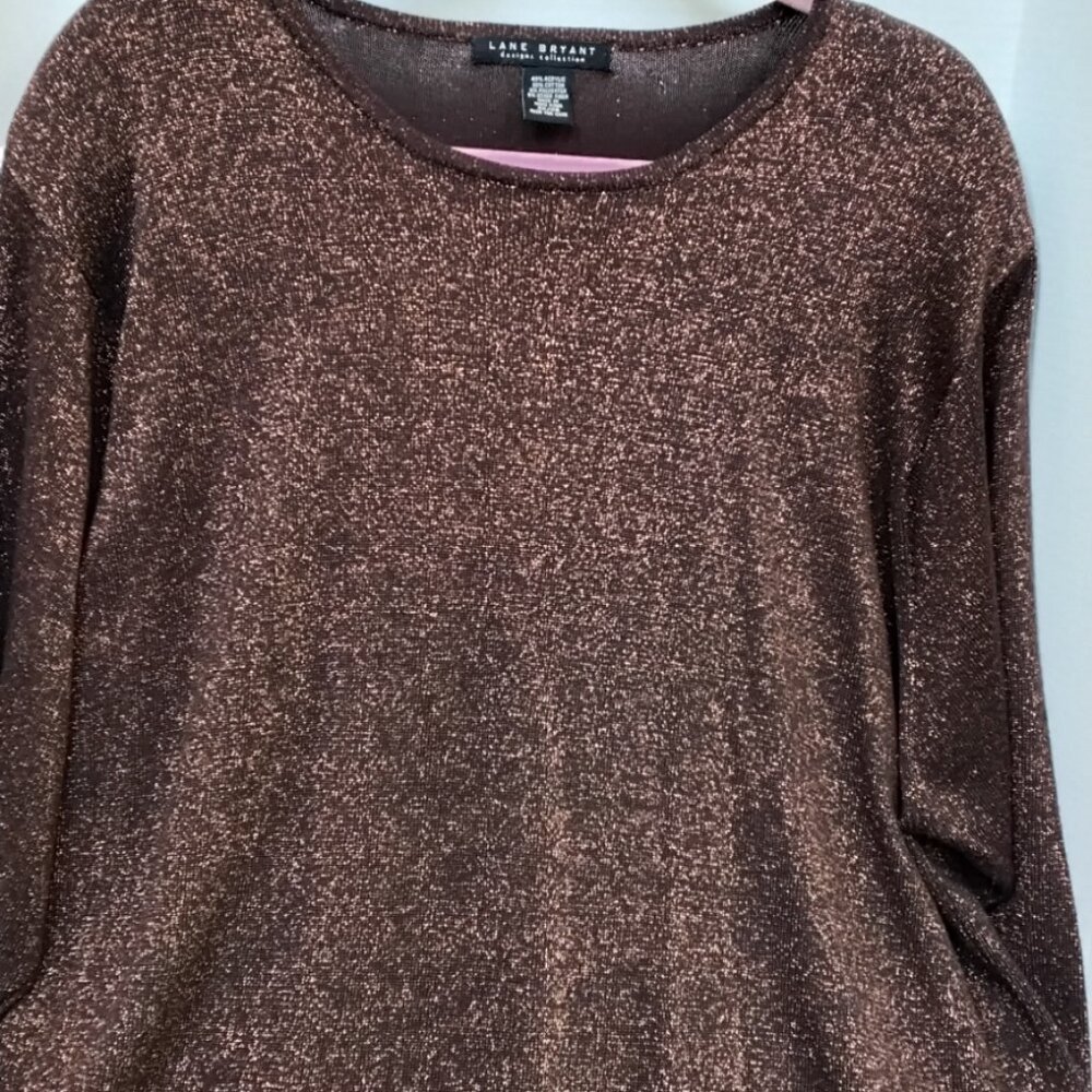 Lane Bryant Holiday Design Collection Metallic Bronze Weaving Dark Brown Sweater - Picture 2 of 9